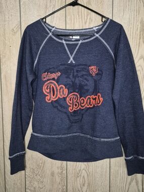 NFL Women's Navy Blue 'Da Bears' Pullover Sweatshirt with Orange Script